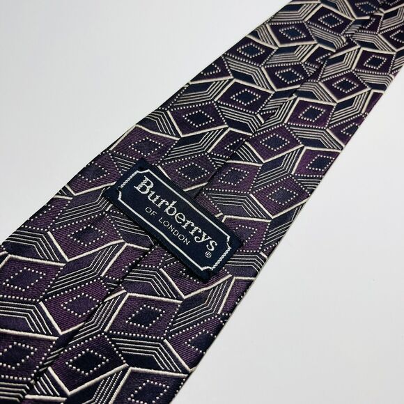 Genuine Vintage-New Cond. Burberry Purple&Tan Silk Tie w Diamond Design 61.5x3.5 - Picture 1 of 13